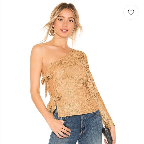 MAJORELLE Tops - Gold lace one shoulder top